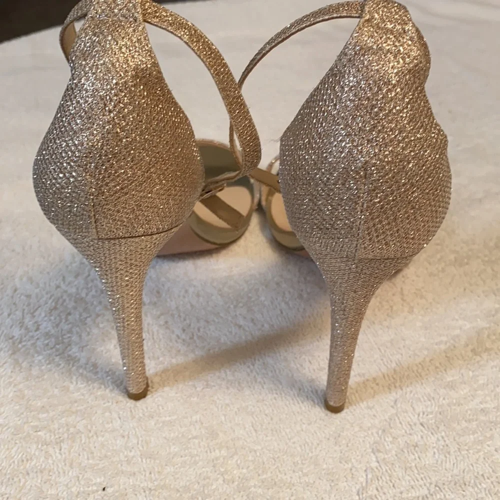Didifu heels glitter gold stiletto open front ankle strap 4.5” heels Size 8.5